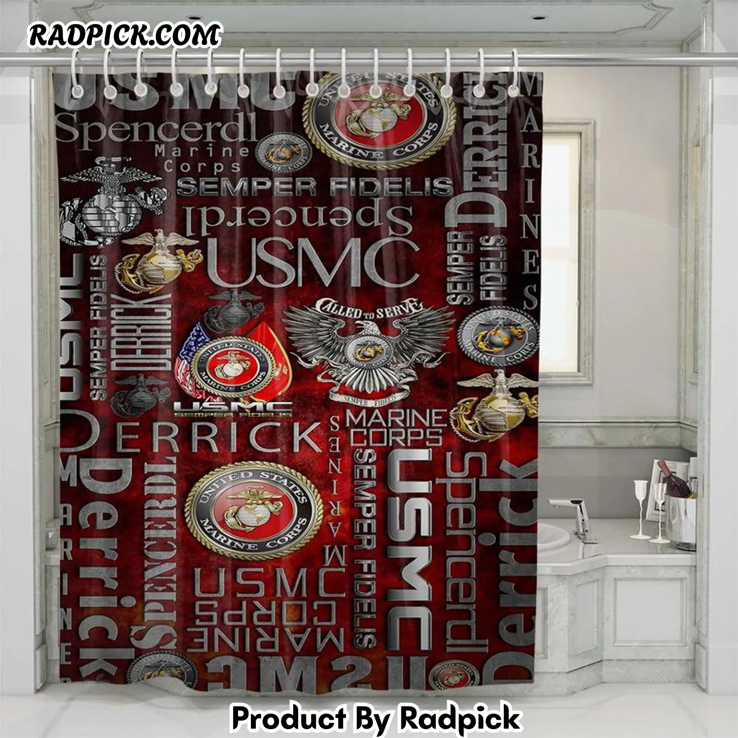Usms marine corps shower curtain set bathroom set for bathroom decor best gift for friends rp38737